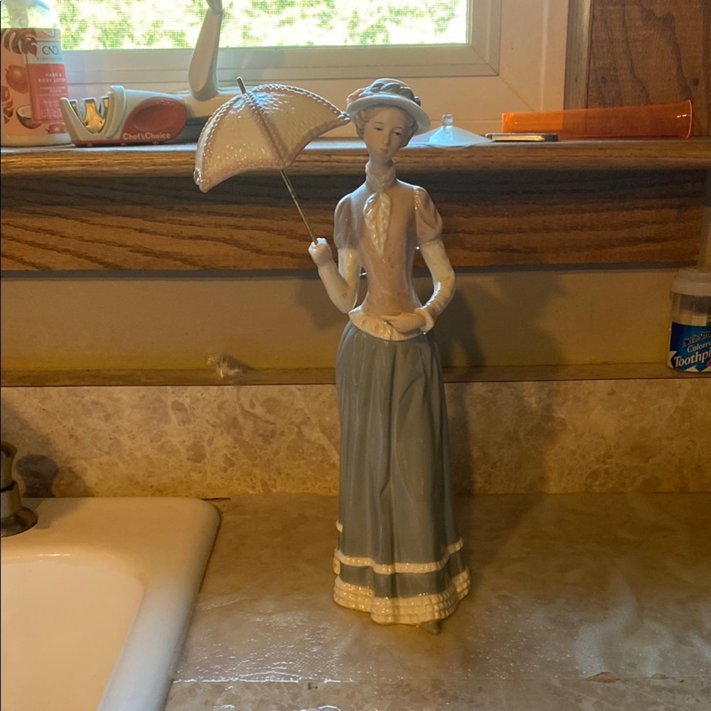 Home Interiors Lady Figurine with Blue Skirt and White Umbrella
